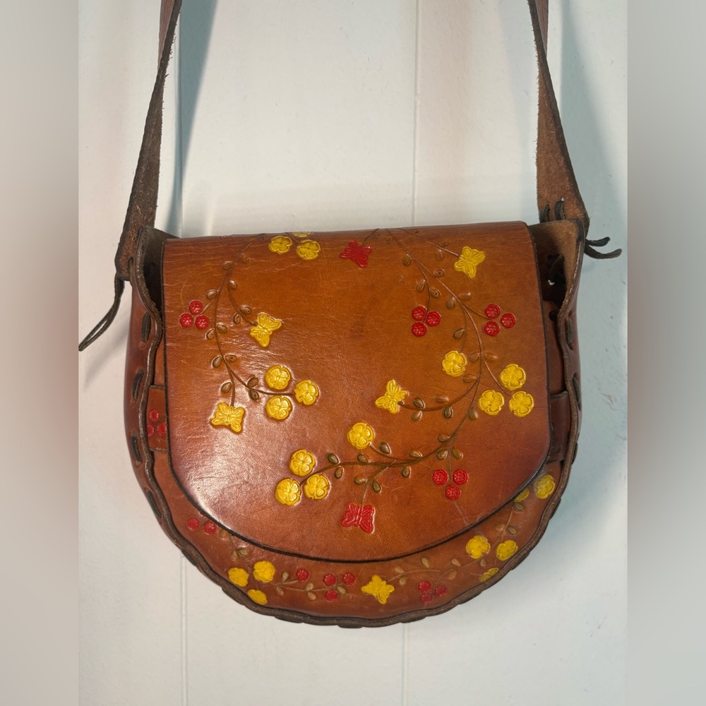Vintage 70’s Tool Leather Handmade Hippie Shoulder Bag - Picture 13 of 15